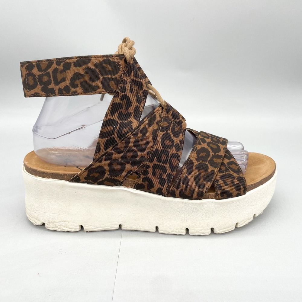 OTBT Womens 8.5M California Sandals Shoes Leopard Platform Slingback‎ Wedge Boho